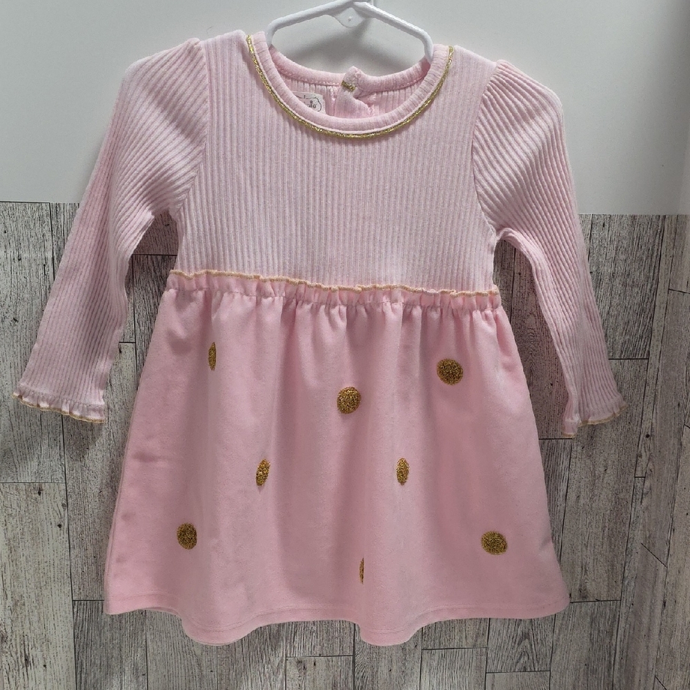 Mud Pie Pink Baby Dress with Gold Trim